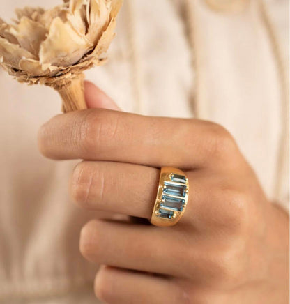 Ny CILA Model " Kate " Design Ring - Iolite Hydro , 18K Gold Electroplated
