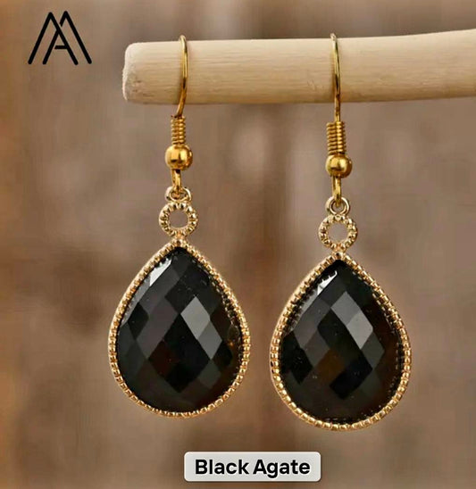 Nye MICCI Design Classic Drop Earring Design, Gold Electroplated, Black AGATE