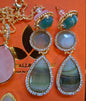 Nye MICCI DESIGN natural Green AGATE Long Drop Øredobber, 58x17mm 24KGold Electroplated