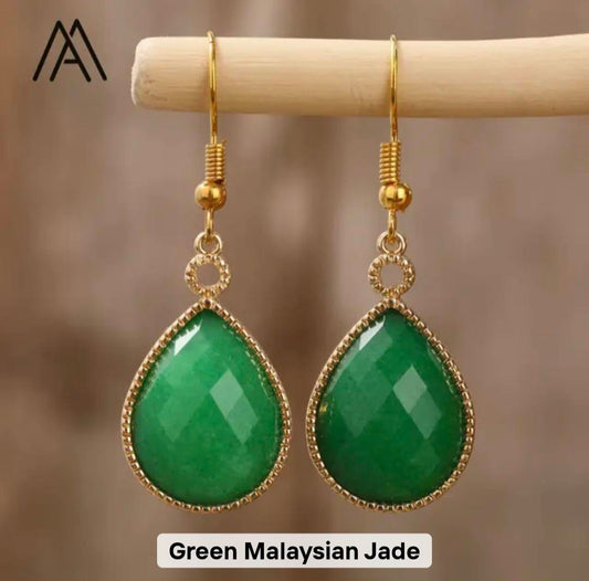 Nytt MICCI Design Classic Drop Øredobber - Green Malaysian JADE & Gold Electroplated