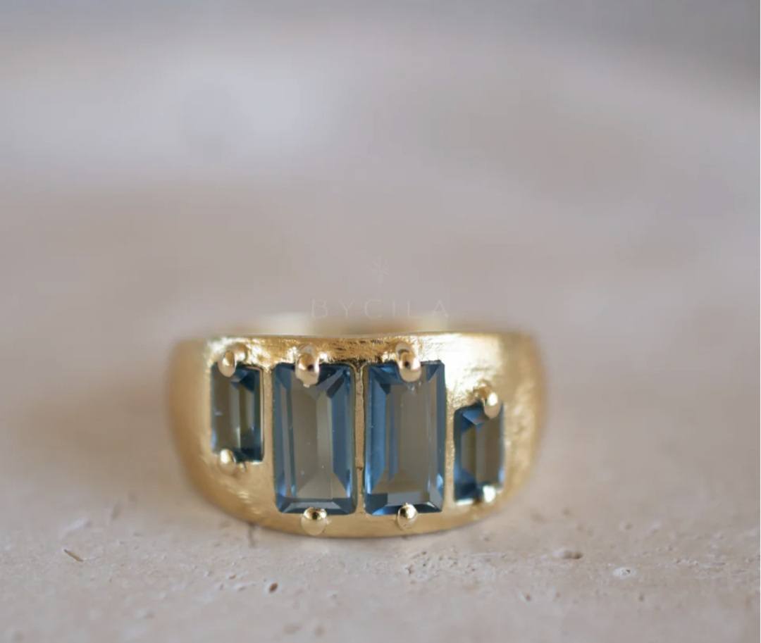 Ny CILA Model " Kate " Design Ring - Iolite Hydro , 18K Gold Electroplated