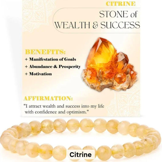 Nye, single - fleksible 8mm Steinarmbånd m/ Produkt og Affirmasjonskort, Citrine