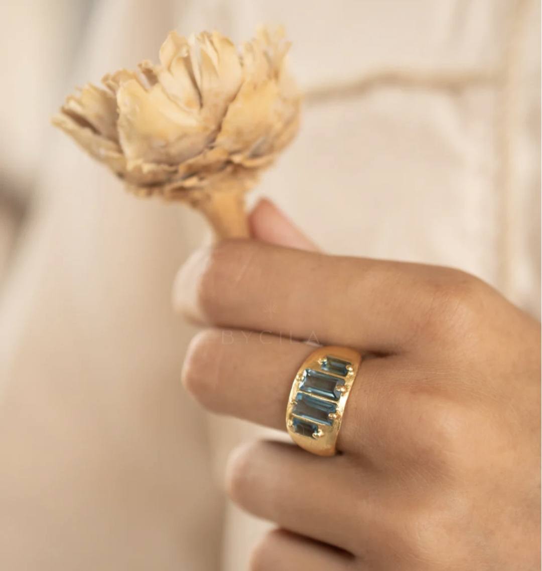 Ny CILA Model " Kate " Design Ring - Iolite Hydro , 18K Gold Electroplated