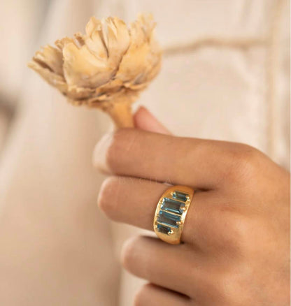 Ny CILA Model " Kate " Design Ring - Iolite Hydro , 18K Gold Electroplated