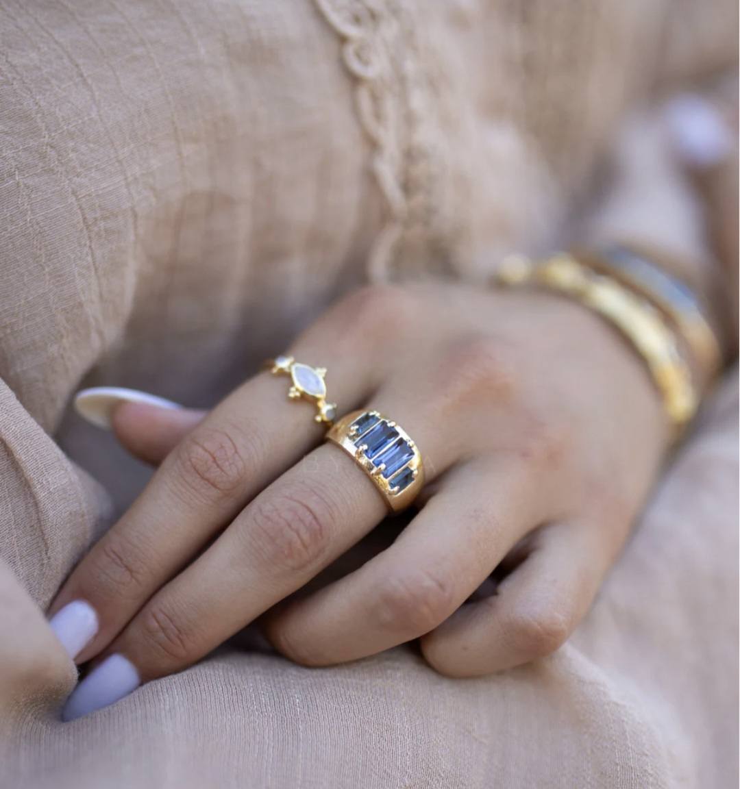 Ny CILA Model " Kate " Design Ring - Iolite Hydro , 18K Gold Electroplated