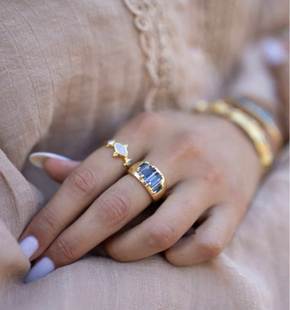 Ny CILA Model " Kate " Design Ring - Iolite Hydro , 18K Gold Electroplated