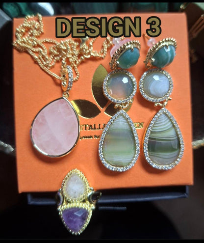 KAMPANJE NATURAL STONE MICCI DESIGN JEWELRY PACK ( Kjede, Ring, Øredobber )