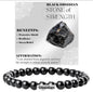 Nye, single - fleksible 8mm Steinarmbånd m/ Produkt og Affirmasjonskort, Black Obsidian