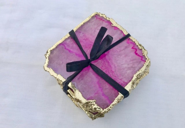 Nye Agat Pink Coasterskiver med gullkant, 10mm tykk kant, stk. pris