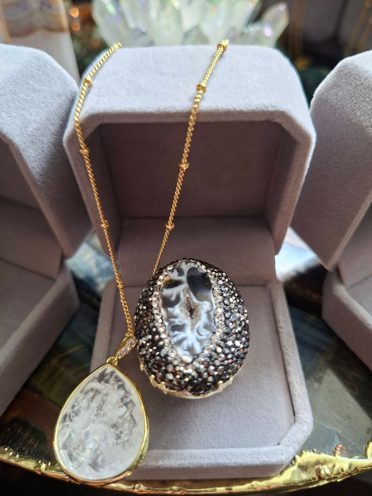 SUMMERDEAL / 2 -1 Classic Tear Drop Kjede + Druzy Statement Goldplated Ring ! ( 7 Design )