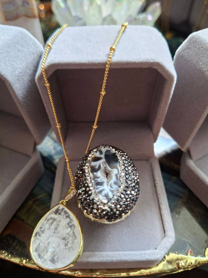 SUMMERDEAL / 2 -1 Classic Tear Drop Kjede + Druzy Statement Goldplated Ring ! ( 7 Design )