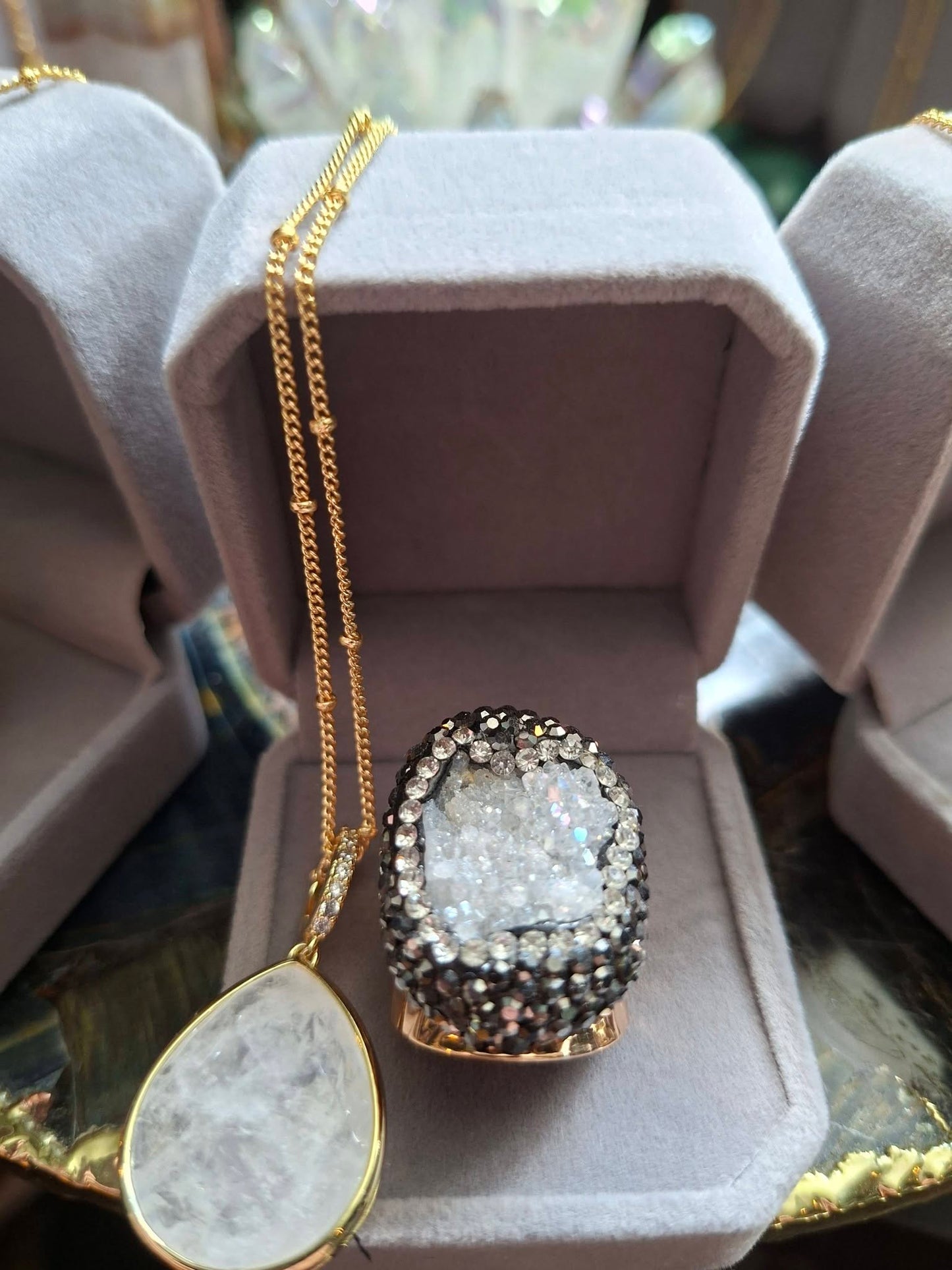 SUMMERDEAL / 2 -1 Classic Tear Drop Kjede + Druzy Statement Goldplated Ring ! ( 7 Design )