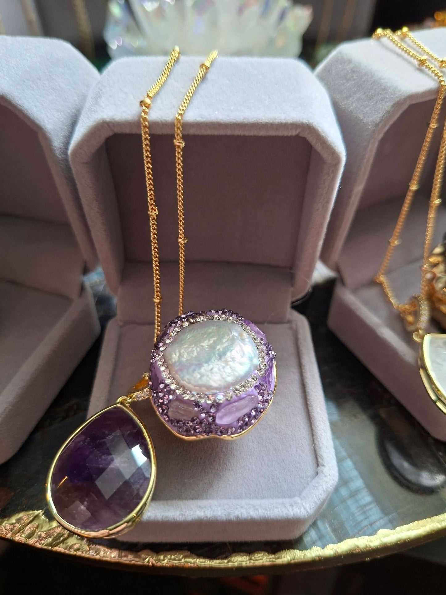 SUMMERDEAL / 2 -1 Classic Tear Drop Kjede + Druzy Statement Goldplated Ring ! ( 7 Design )