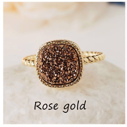 Ny Vintage Designring Druzy Rose Gold Stone, 10x10mm - 18k Gold Electroplated