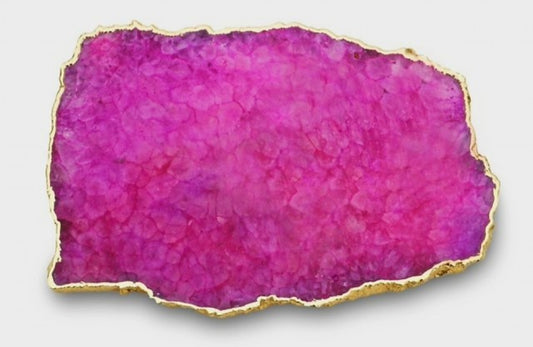 Vakker, hÅndlaget XL (28x18cm) Magenta Agat  Coaster decorskive med gullbelagt kant fra India