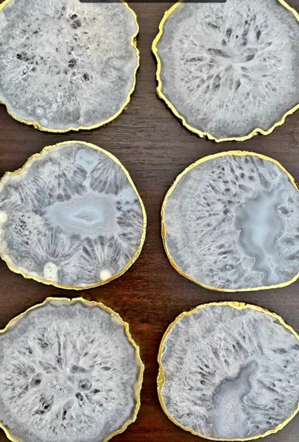 Hvit Agat Salt Coaster skiver med 6mm gullkant