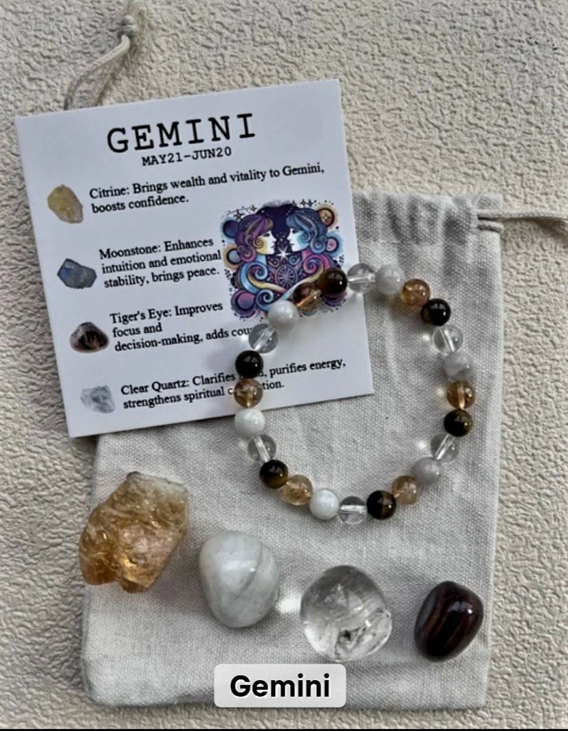 Gemini ( Tvilling ) Birthstone Krystallsett ( 4 stener + armbånd )