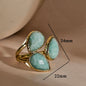 Nye MICCI Design Natural Stone Rings, 18K Goldplated, one size - justerbar, Three Stone Design, Amazonite