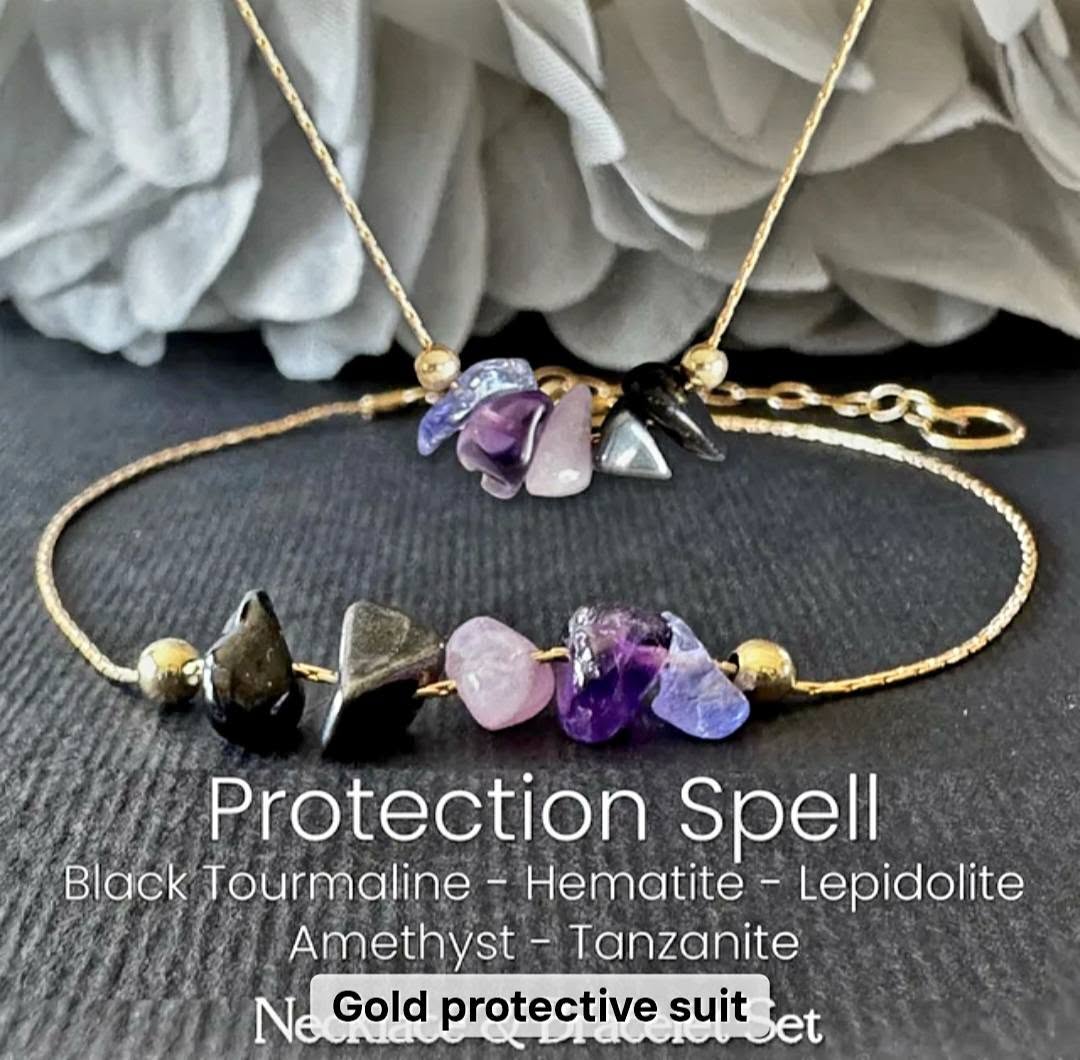 MICCI Tema - Protection Spell - Design smykkesett ( kjede + armbånd ) , Gold Electroplated