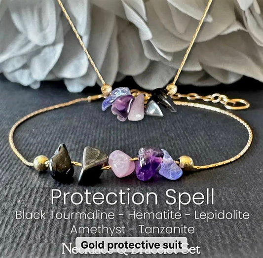 MICCI Tema - Protection Spell - Design smykkesett ( kjede + armbånd ) , Gold Electroplated