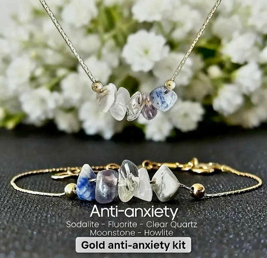 MICCI Tema - Anti Anxiety - Design smykkesett ( kjede + armbånd ) , Gold Electroplated