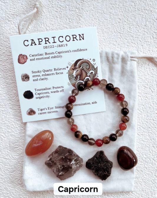 Capricorn ( Steinbukk ) Birthstone Krystallsett ( 4 stener + armbånd )