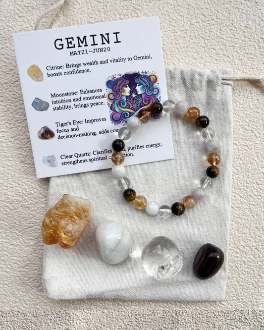 Gemini ( Tvilling ) Birthstone Krystallsett ( 4 stener + armbånd )