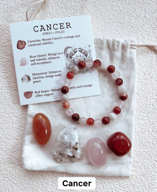 Cancer ( Kreps ) Birthstone Krystallsett ( 4 stener + armbånd )