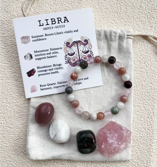 Libra ( Vekt ) Birthstone Krystallsett ( 4 stener + armbånd )