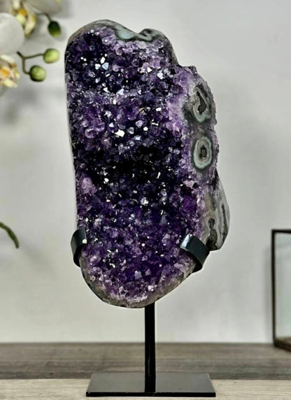 Deep Purple Amethyst Geode With Eye Formations on Metal Stand - MWS2703, 3kg - 27x11x12cm