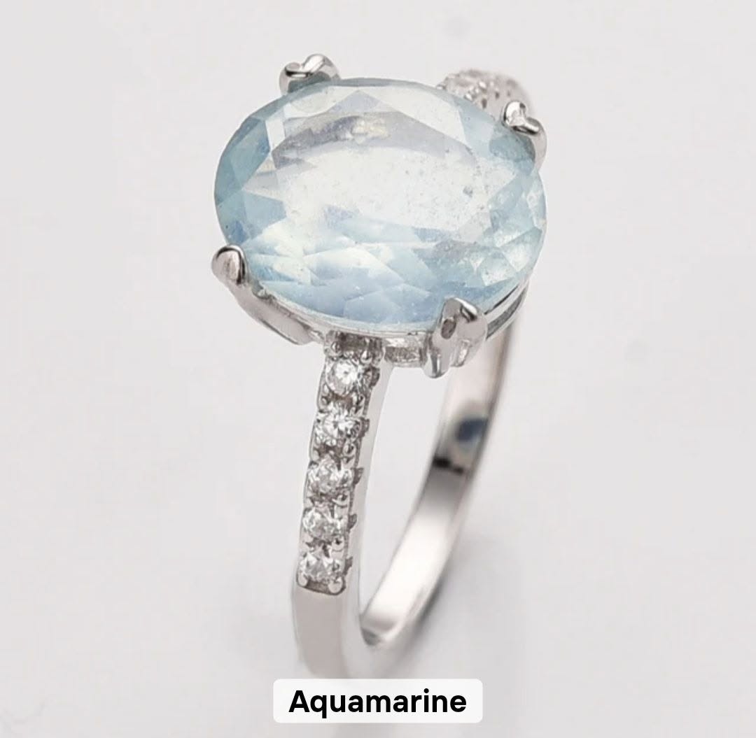 Ny & Trendy 925s Silver Art Deco Vintage Ring - med oval 8x10mm Aquamarine sten og zirkoner