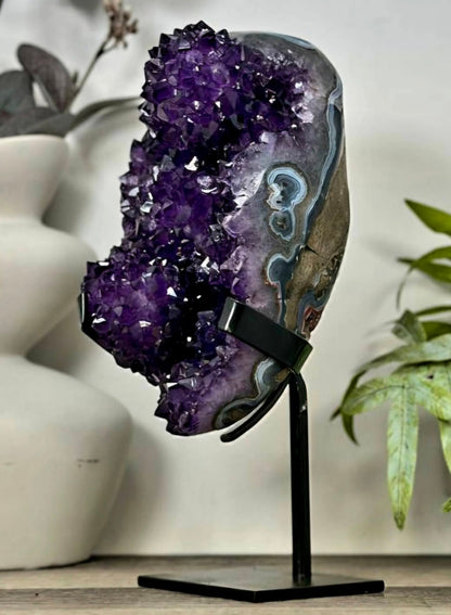 Natural Top Grade Amethyst Cluster on Metal Stand for Home Decor - MWS3169, 28x12x10cm, 3.6kg