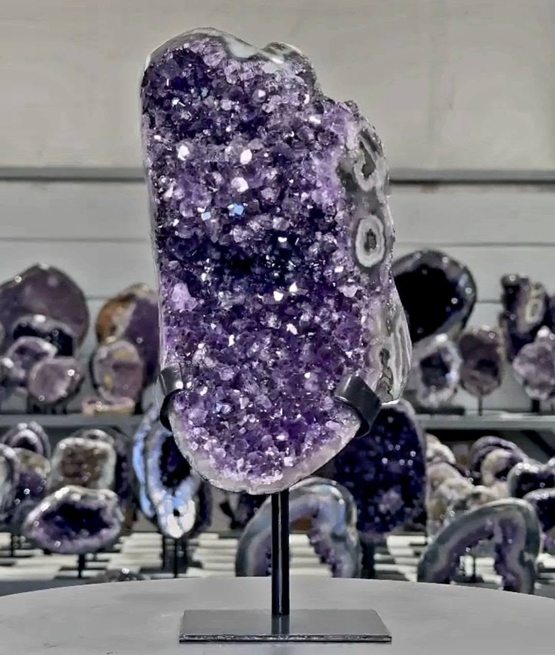Deep Purple Amethyst Geode With Eye Formations on Metal Stand - MWS2703, 3kg - 27x11x12cm