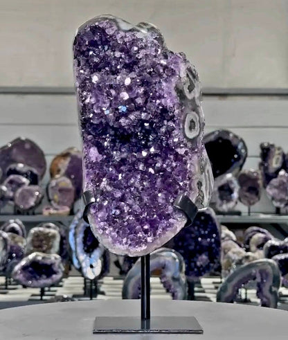 Deep Purple Amethyst Geode With Eye Formations on Metal Stand - MWS2703, 3kg - 27x11x12cm