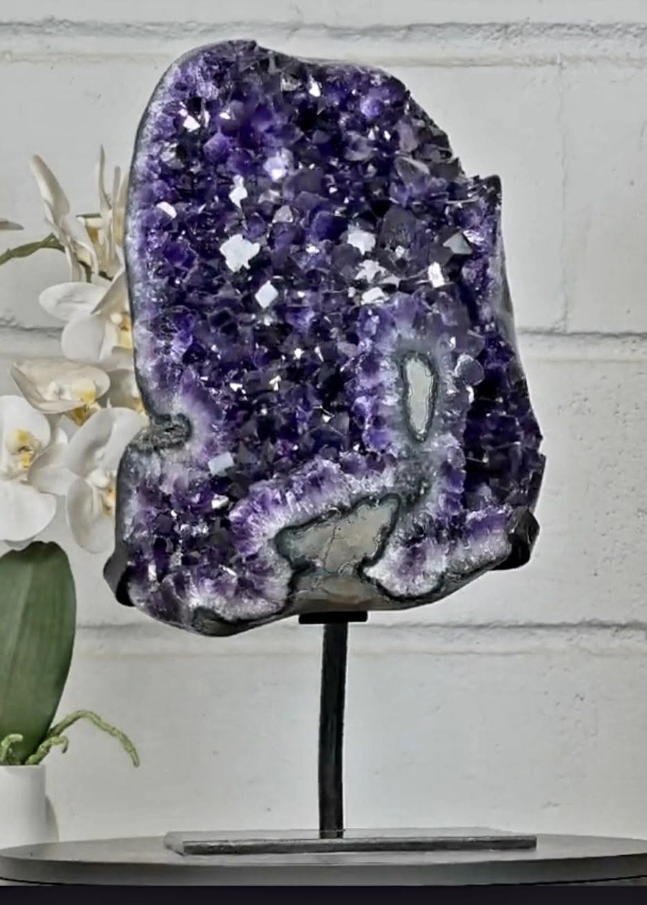 Huge Uruguayan Natural Amethyst Specimen on Metal Stand - MWS2968, 10kg - 38x18x15cm
