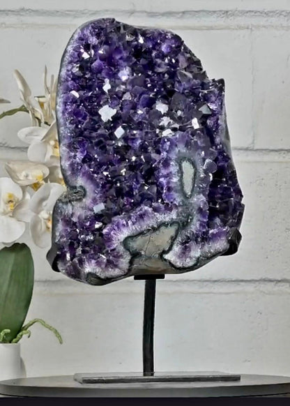 Huge Uruguayan Natural Amethyst Specimen on Metal Stand - MWS2968, 10kg - 38x18x15cm