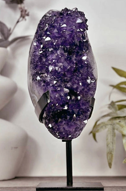 Natural Top Grade Amethyst Cluster on Metal Stand for Home Decor - MWS3169, 28x12x10cm, 3.6kg