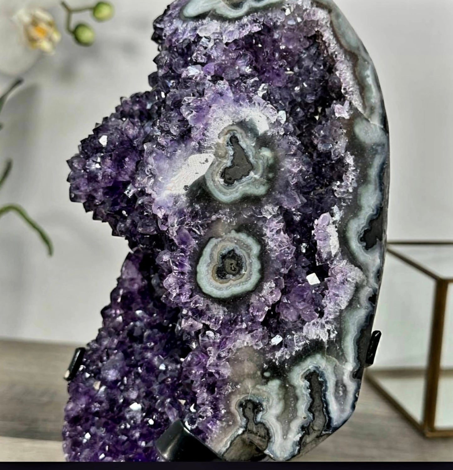 Deep Purple Amethyst Geode With Eye Formations on Metal Stand - MWS2703, 3kg - 27x11x12cm