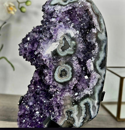 Deep Purple Amethyst Geode With Eye Formations on Metal Stand - MWS2703, 3kg - 27x11x12cm