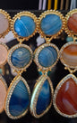 Nye MICCI DESIGN natural Blue AGATE Long Drop Øredobber, 58x17mm 24KGold Electroplated