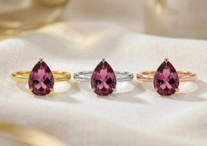 Vakker og Mareshia "Solitaire" enstens 9x7mm Pink Tourmaline Ring, Gold Vermeil ( 925s Silver )