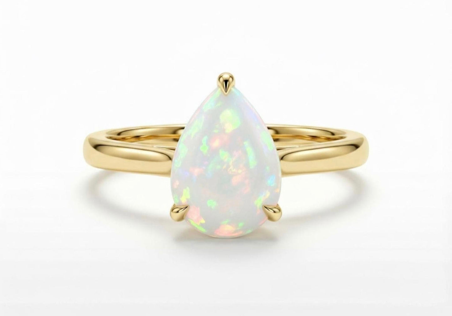 Vakker og Mareshia "Solitaire" enstens 9x7mm OPAL Ring, Gold Vermeil ( 925s Silver )