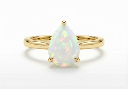 Vakker og Mareshia "Solitaire" enstens 9x7mm OPAL Ring, Gold Vermeil ( 925s Silver )