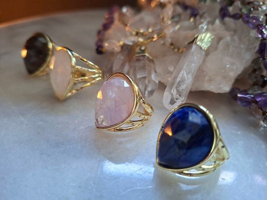 Nye MICCI Design Jewelry set ( Langt Mala kjede m/point quartz + Tear Drop Ring )