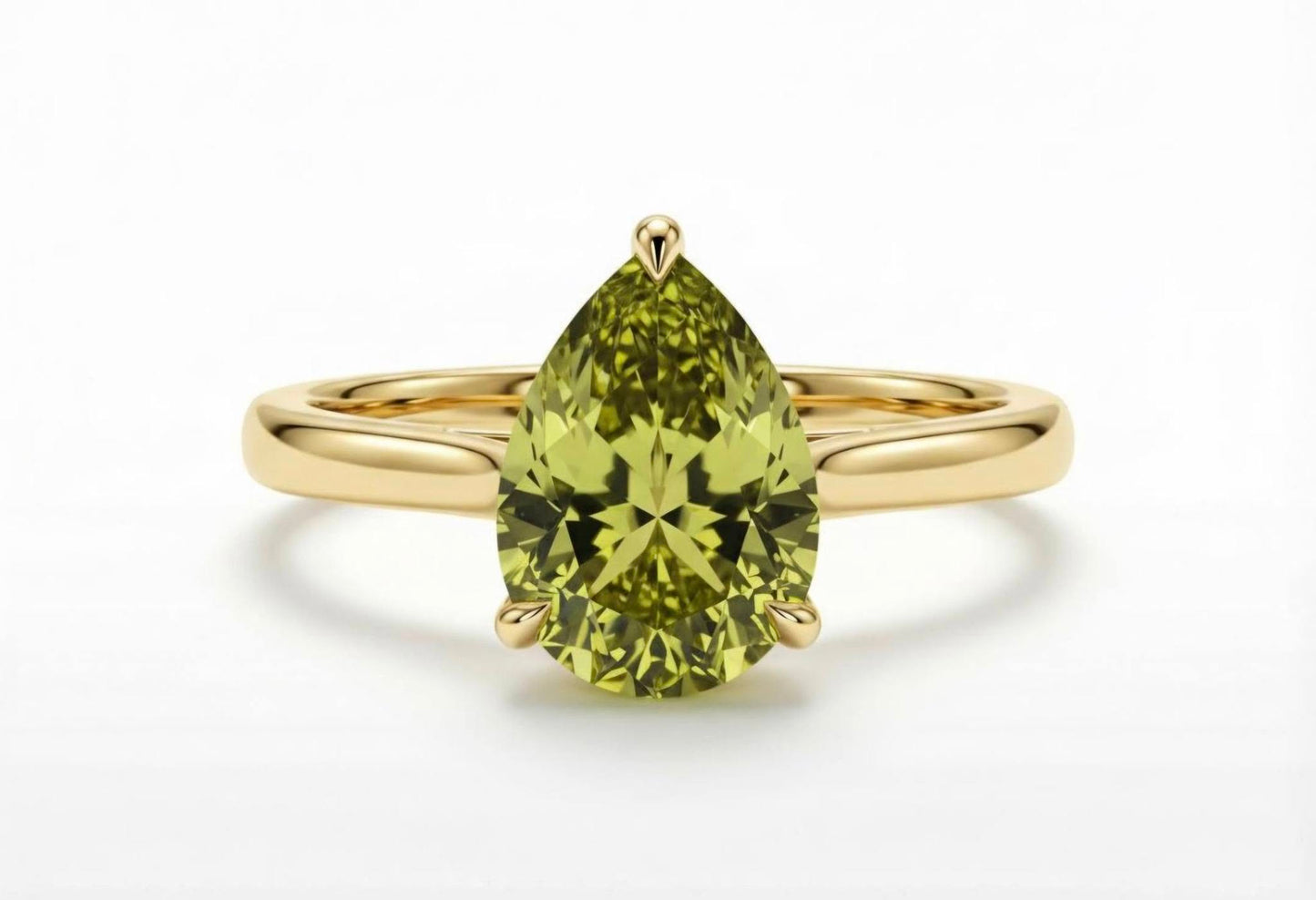 Vakker og Mareshia "Solitaire" enstens 9x7mm Peridot Ring, Gold Vermeil ( 925s Silver )