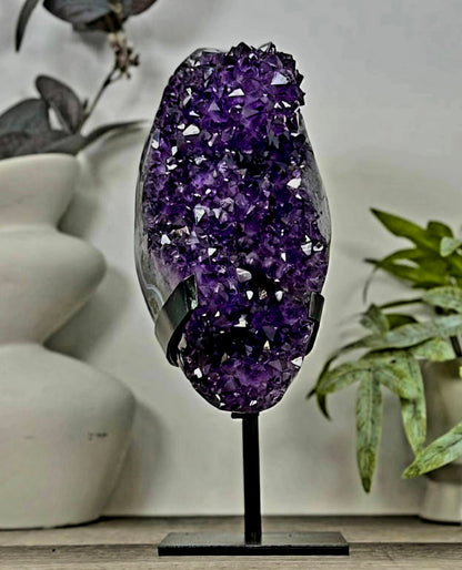 Natural Top Grade Amethyst Cluster on Metal Stand for Home Decor - MWS3169, 28x12x10cm, 3.6kg