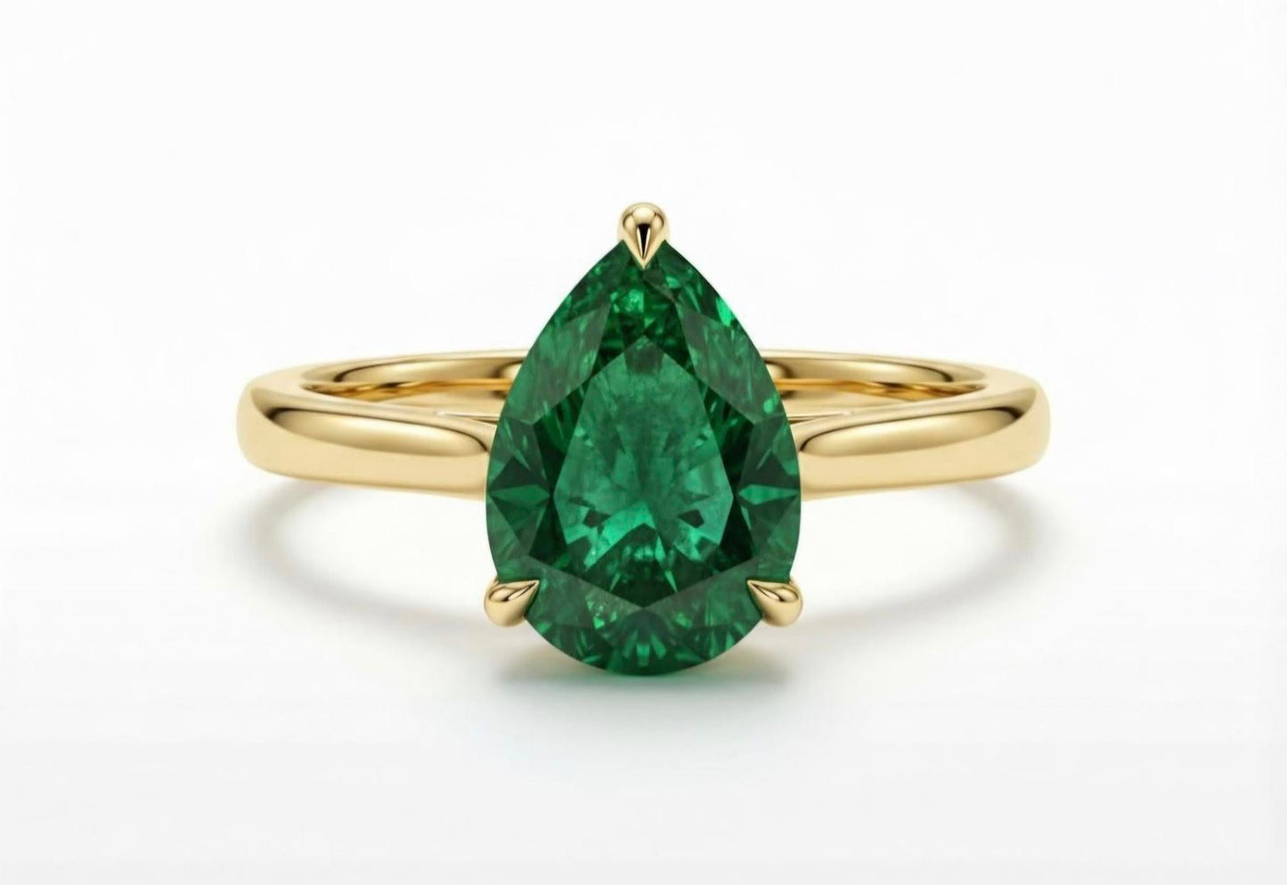 Vakker og Mareshia "Solitaire" enstens 9x7mm Grønn Smaragd Ring, Gold Vermeil ( 925s Silver )