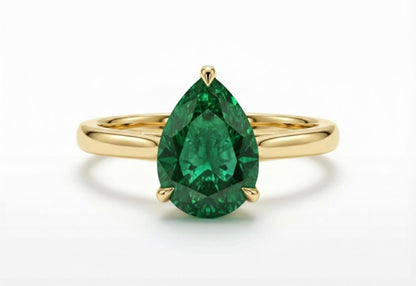 Vakker og Mareshia "Solitaire" enstens 9x7mm Grønn Smaragd Ring, Gold Vermeil ( 925s Silver )