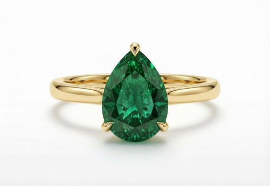 Vakker og Mareshia "Solitaire" enstens 9x7mm Grønn Smaragd Ring, Gold Vermeil ( 925s Silver )