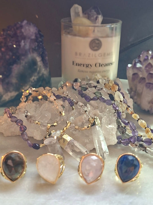 SUMMERDEAL / Nye MICCI Design Jewelry set ( Langt Mala kjede m/point quartz + Tear Drop Ring )